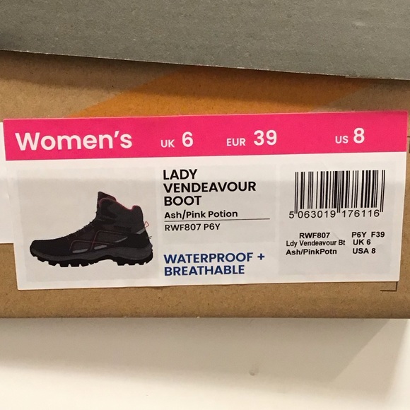 Regatta Lady Vendeavour Waterproof Hiking Boots Black & Pink Walking Boot SZ 8 - Picture 15 of 16